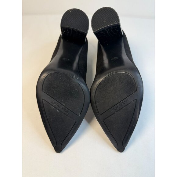 Nine West Paulee Pumps Women Size 8.5M Black Leathe Croc Pointed Toe Block Heel - Picture 10 of 13